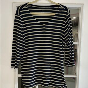 J. Jill Navy and Green Striped Women's Top XL 100% Pima cotton